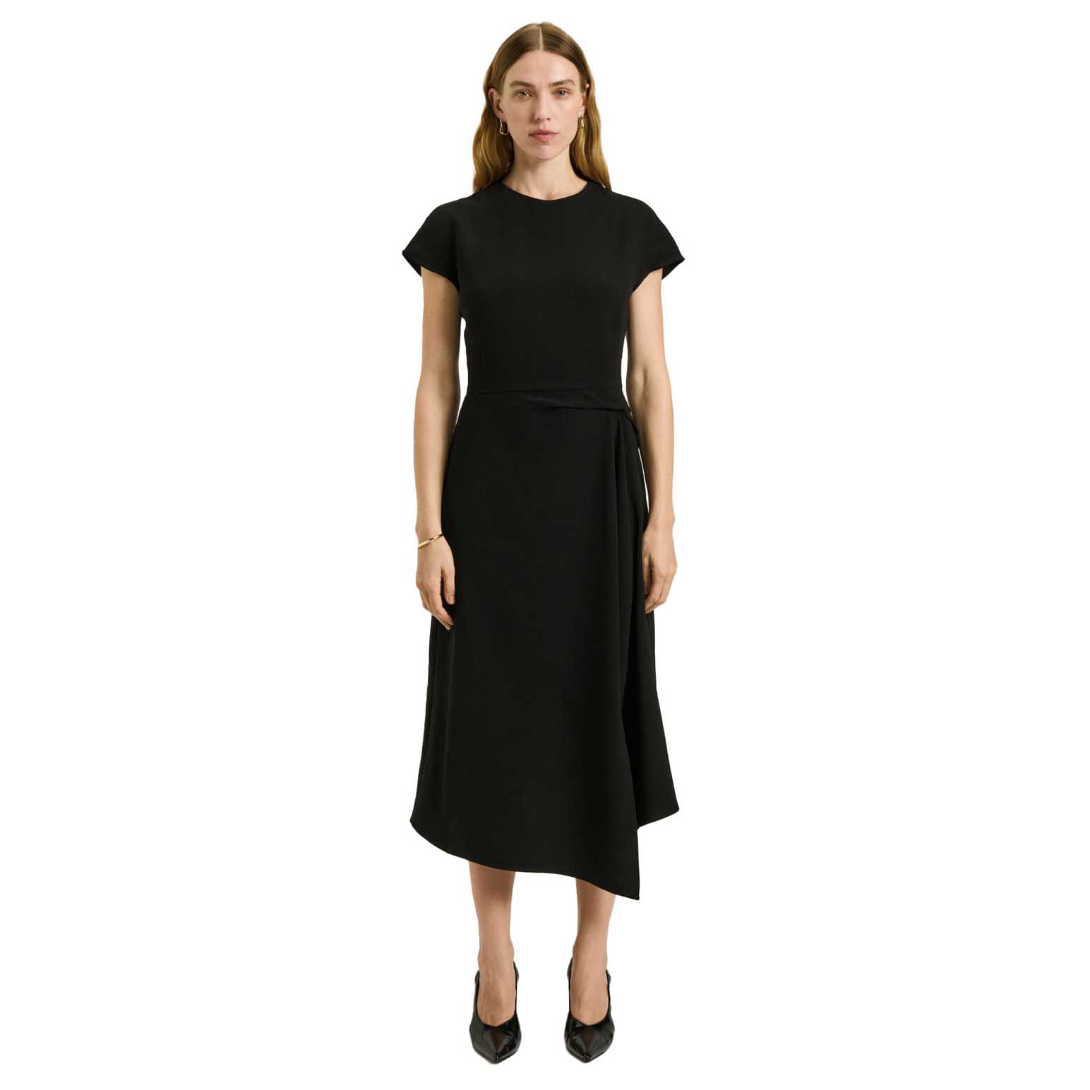 Veronika Maine Double Crepe Cap Sleeve Midi Dress
